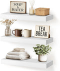 Floating Wall Shelf 16x6.8x1.7 Inch – Solid Wood Shelf in White Finish – Wall Mounted Rustic Display Organizer for Bathroom, Kitchen, Bedroom, Small Spaces – Set of 3