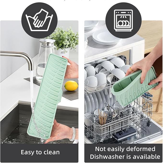 Silicone Faucet Mat for Kitchen Sink Bathroom Faucet Pad Sink Splash Guard Soap Sponge Holder Dish Drying Mat Double Side Available 2in1 Drainer Mat Heat-resistant 16.54x3.94in Green