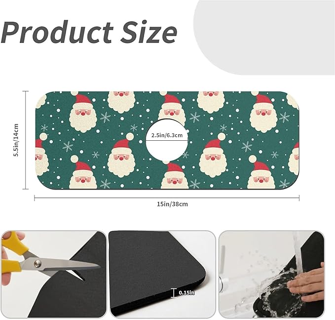 Faucet Draining Mat For Kitchen Sink, Christmas Diatom Mud Absorbent Drain Pad For Bathroom Kitchen Sink Splash Guard Drying Mat