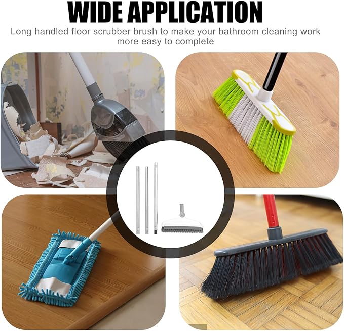 VILLCASE Long Handle Floor Scrub Brush with Stiff Bristles Gray-White 126cm Floor Brush for Bathroom Tile Crevice Cleaning and Shower Grout Scrubber