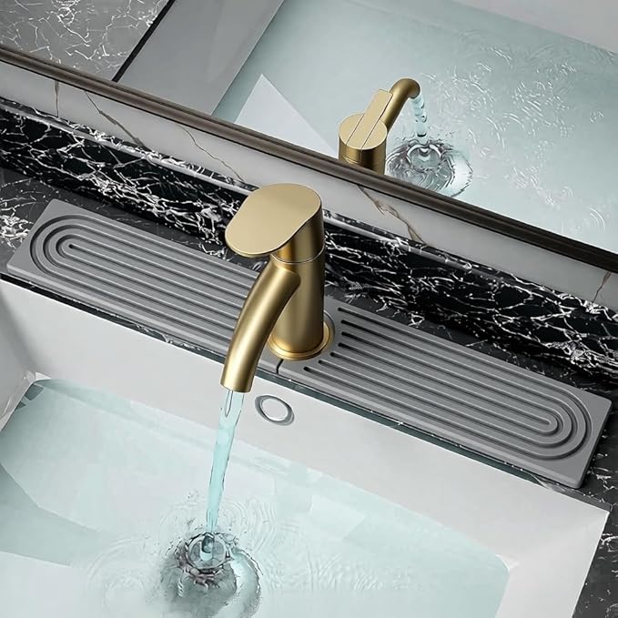 Diatomite Faucet Mat for Kitchen & Bathroom Sink Fast Drying Stone Splash Guard, Super Absorbent Sink Protector Prevents Moisture, Easy Clean Counter Tray (Gray, 23.6"x3.9")
