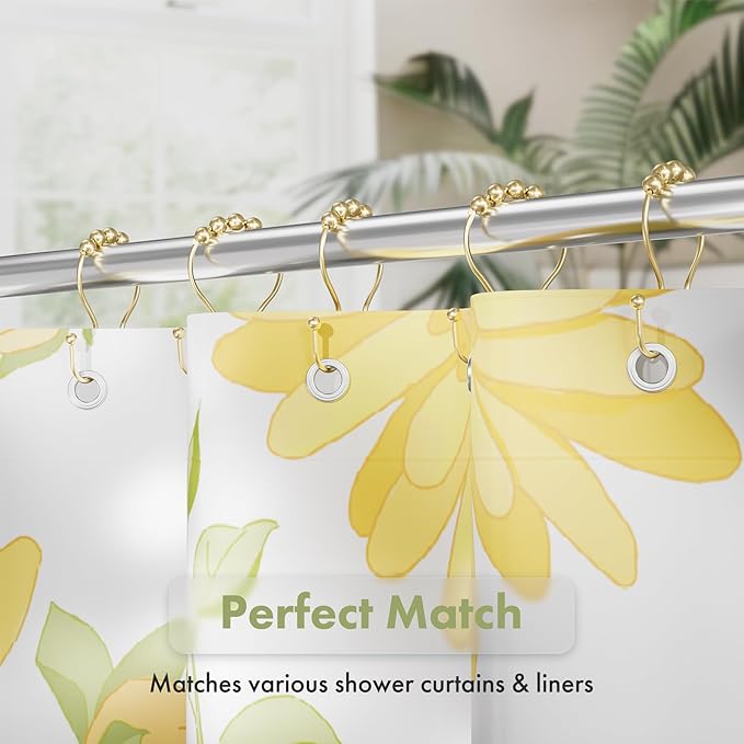 AmazerBath 12Pcs Gold Metal Double Shower Curtain Hooks & Rings, Rust Proof, Smooth Glide, Multipurpose