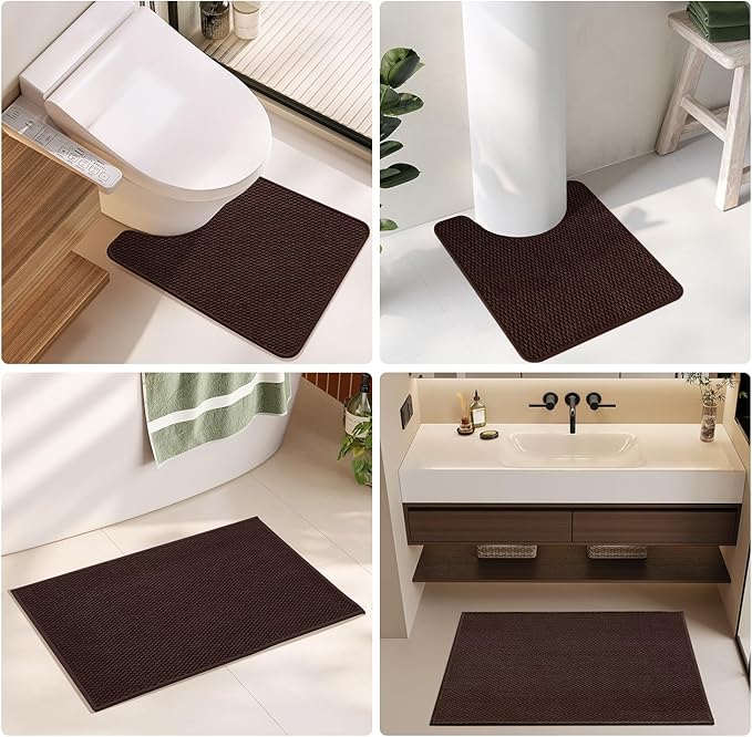 Large Bathroom Rugs Non Slip Washable Bath Rugs Super Absorbent Bathroom Rug Thin Quick Dry Low Pile Bath Mats, Brown 36"x48"