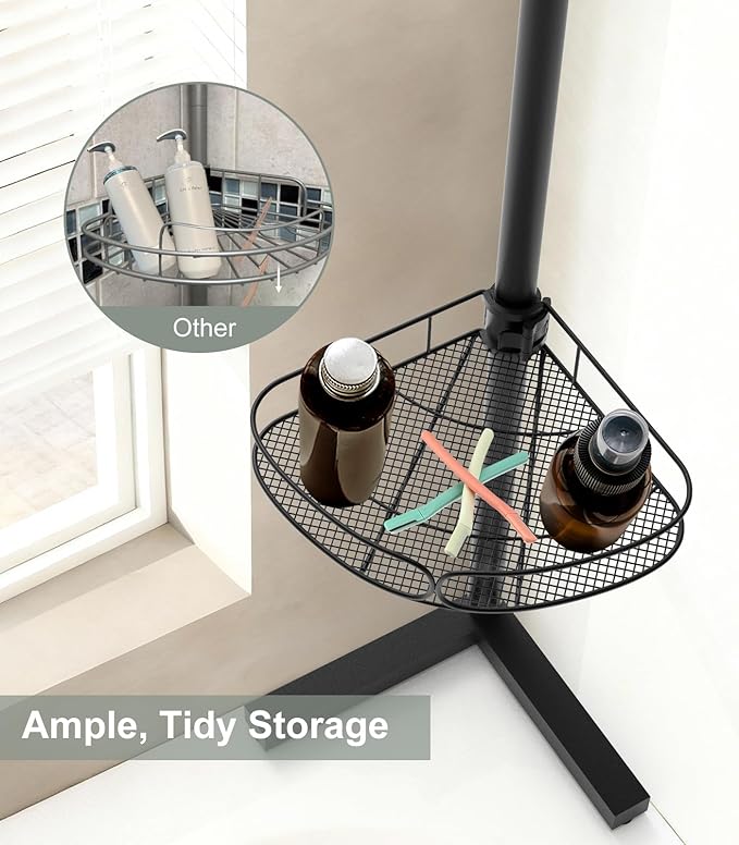 Corner Shower Caddy Tension Pole, Sturdy Rust-Resistant Shower Corner Shelf Organizer, Shower Organizer Corner Universal Fit for Any Bathroom Height