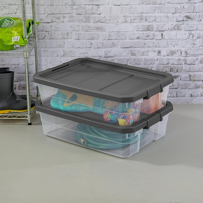 2 Pack 40 Quart Stackable Storage Bins with Latching Lids, Durable Clear Plastic Modular Organizing Containers for Closet, Bathroom, Office & Underbed，Basement & Attic