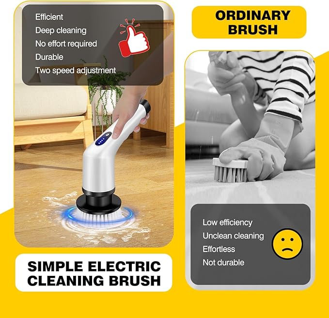 Electric Spin Scrubber Bathroom Scrubber, Cordless Shower Scrubber with 3 Replaceable Brush Heads, IPX6 Waterproof Bathroom Scrubber, 2 Speeds Power Scrubber for Bathroom Bathtub Kitchen Cleaning