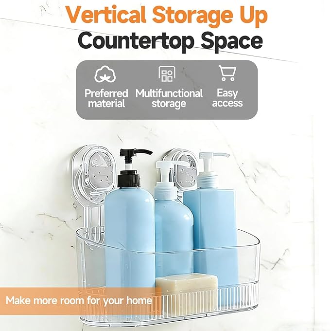 No-Drill Bathroom Suction Storage Box, Corrugated Suction Cup Storage Holder, Powerful Suction Storage Box, Removable Hanging Storage Basket, No Drilling Shelves Caddy, Ripple Acrylic Wall Shelf