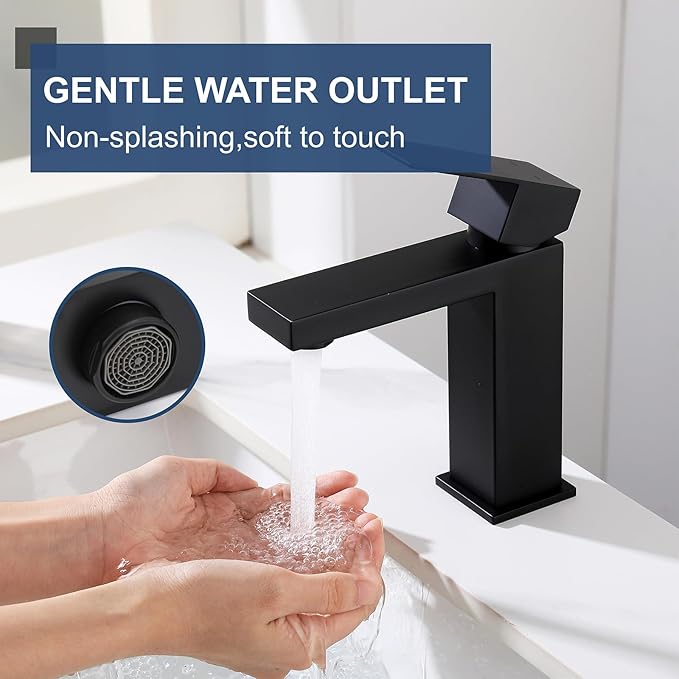 Black Bathroom Sink Faucet One Hole Faucet Single Handle 2 Packs 1 Hole Vanity SUS304 Stainless Steel Faucets for Bathroom Sink Matte Black Bathroom Faucet 2 Pieces, SF3-BK-P2