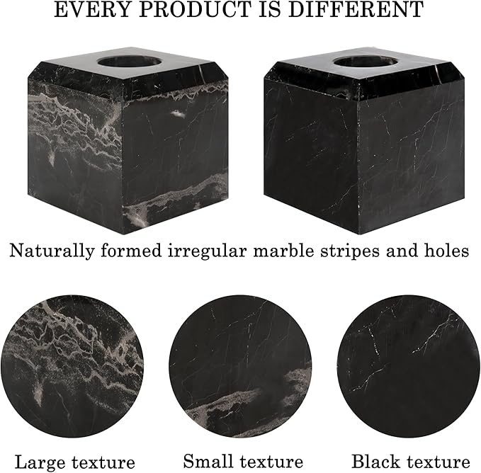 WORHE Tissue Box Cover Italy Natural Marble Heavy Duty Square Facial Toilet Paper Holder for Bathroom Living Room Bedroom Dresser Kitchen Minimalistic Office Home Decor Black (WH013)