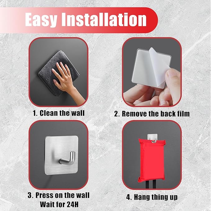 Emergency Fire Blanket Wall Hooks，Waterproof Stainless Steel Adhesive Hooks for Home Kitchen Bathroom Office and Outdoor (Silver, 5 Pack)