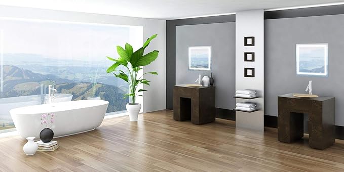 Krugg | Square 24 Inch X 24 Inch LED Bathroom Mirror | Lighted Vanity Mirror Includes Dimmer & Defogger | Wall Mount Vertical or Horizontal Installation