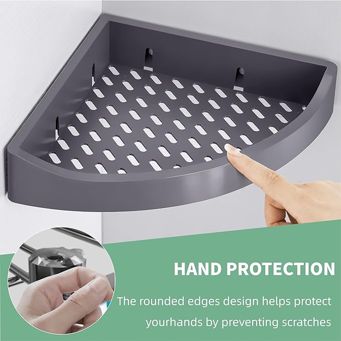 Corner Caddy Bathroom Shower Shelf Wall Mounted No Drilling Storage Shelves rack Adhesive Triangle Baskets ABS Bathroom Kitchen toilet Storage Basket Bathroom Accessories (Z 330 Dark grey)