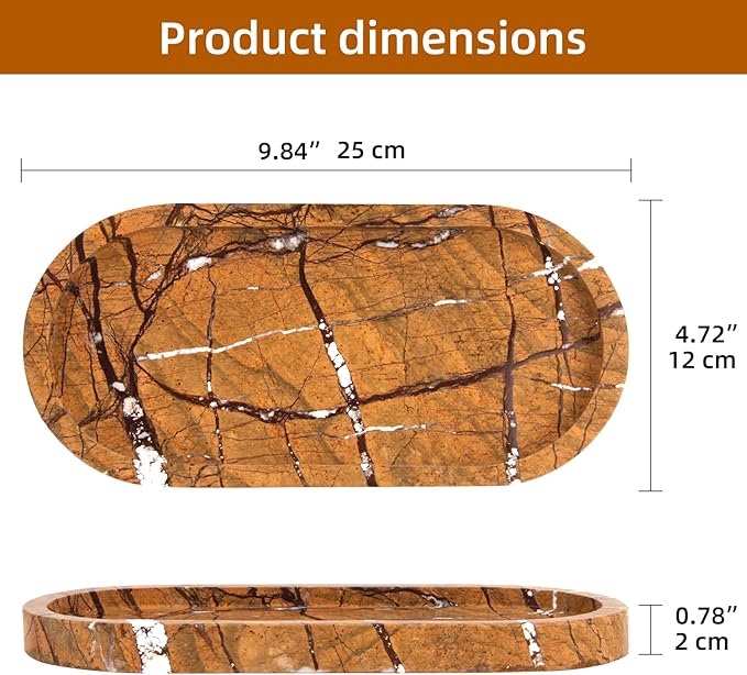 Oval Marble Bathroom Vanity Tray, Natural Luxury Marble Home Kitchen Bathroom Table Tray, Stone Decorative Countertop Serving Trays for Coffee Perfume Jewelry Makeup (Rainforest Brown, 10 * 5 * 0.6)