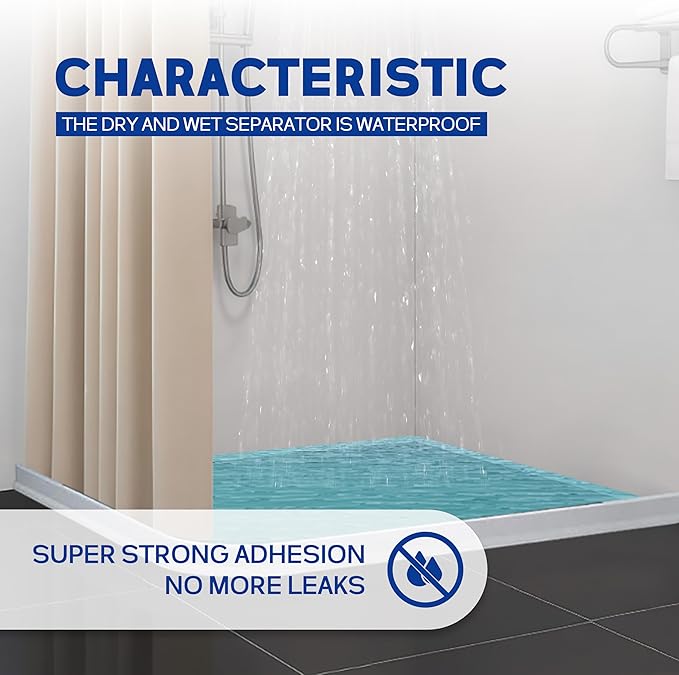 72 Inch /6 feet Collapsible Shower Threshold Water Dam Included Silicone sealant, Keeps Water Inside Threshold Dry and Wet Separation Suitable for Bathroom and Kitchen