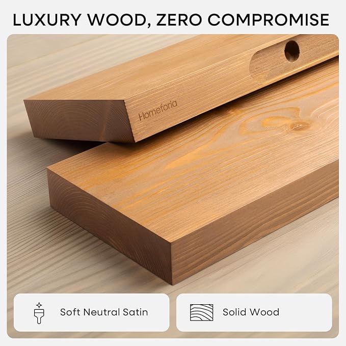 Homeforia 16 inch Golden Oak Floating Shelf, High End Solid Real Wood 16inch Small Floating Shelves for Wall Mounted, Oak Wooden 16in Floating Shelves, Heavy Duty Bracket, 16 X 6.5 X 1.75 in, Set of 3