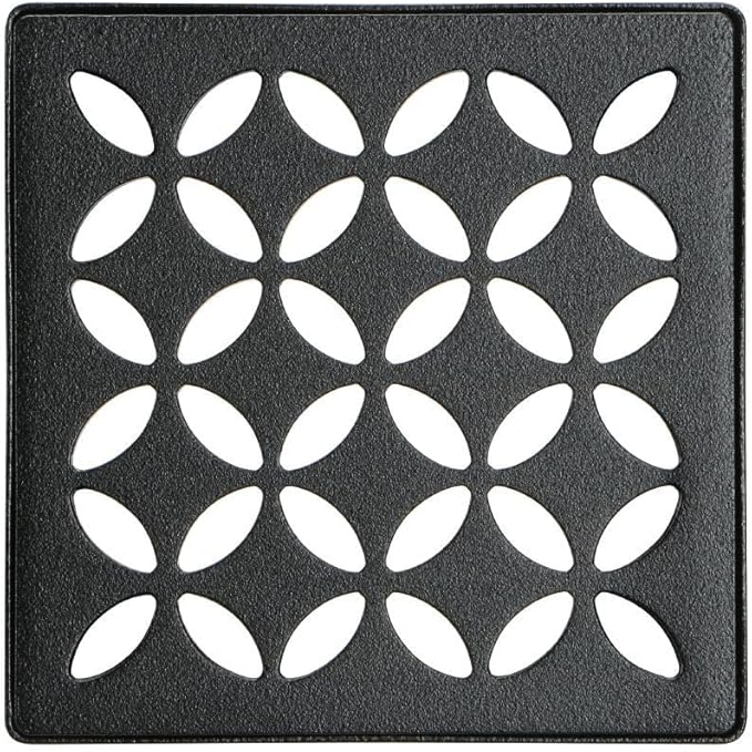 Schluter Kerdi-Drain Floral Shower Grate Kit with Integrated Bonding Flange - Ideal for Tile Showers - Stainless Steel, 4" Grate, Square, Matte Black Grate Finish - KDIF4GRKMGSD5