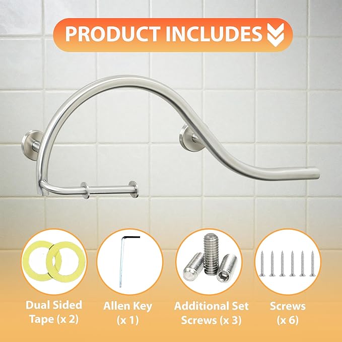 Bathroom Grab Bar & Toilet Paper Holder - Stand Assist for Adults Elderly Handicap / 304 Stainless Steel / Left / Brushed Finish / 30" x 11"