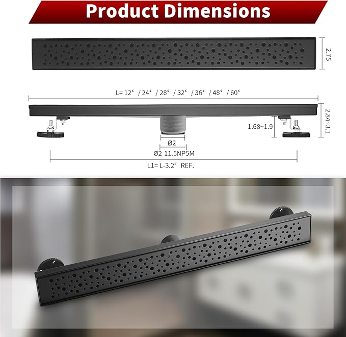 Sharp-tec 24 inch Linear Shower Drain, Black Rectangular Floor Drain, V-Shape Design Drain Channel, 304 Stainless Steel, cUPC Certificated for Bathroom Shower Room (Drain Base is Not Included)