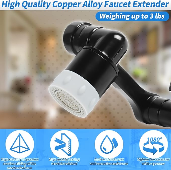 1080° Swivel Faucet Extender with 2 Function, Heavy Duty Rotating Sink Extension, Universal Swivel Robotic Arm, Rotating Splash Filter Extension for Kitchen Bathroom-2 Pcs/Silver