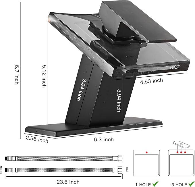 Black Bathroom Sink Faucet LED Light 3 Colors Changing Waterfall Glass Spout Hot and Cold Water Mixer Single Handle One Hole Deck Mounted Bathroom Faucet Lavatory Vanity Basin Mix Tap Commercial