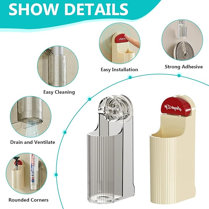 4 Pack Electric Toothbrush Holders for Bathroom, Wall Mounted Clear Electric Toothbrush Organizer, Self Adhesive Bathrooms Toothbrush Storage for Shower, Saving Space and Keep Drying (Grey)