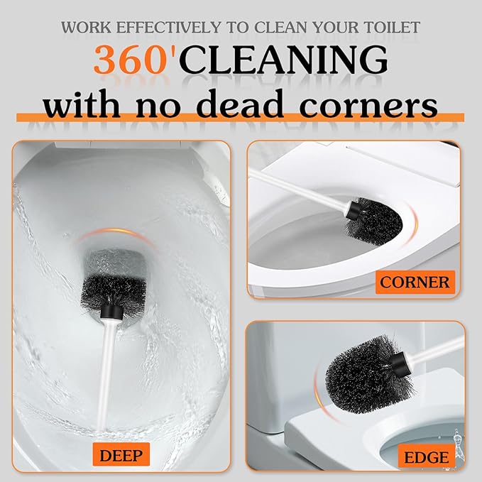 Toilet Brush and Holder Set, 3 Pack Long Handle Non-Slip Grip Toilet Bowl Brush, Hard Toilet Brush, Deep Cleaning for Bathroom Toilets, Easy to Assemble White ﻿