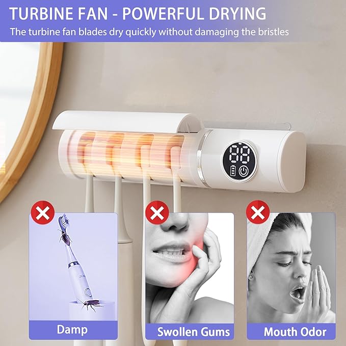 Toothbrush Holders for Bathroom, Smart Automatic Cleaning and Recirculating Air Dry, LED Display, Rechargeable Wall Mounted Toothbrush Holder, Creative Fashion Bathroom Accessories (White)