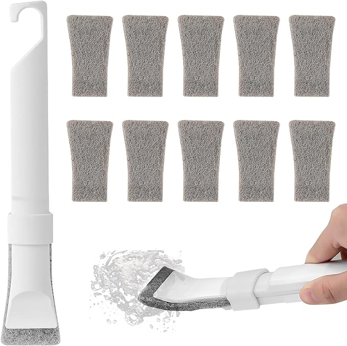 Multifunctional Cleaning Brush Tool, Crevice Cleaning Brushes with 10 Replacement Heads, Detachable 2-in-1 Scrub Sponge & Scraper, Grout Scrub Brushes for Kitchen, Bathroom and Tile Floors