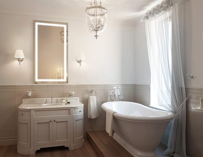 Krugg | 42 Inch X 24 Inch LED Bathroom Mirror | Lighted Vanity Mirror Includes Dimmer & Defogger | Wall Mount Vertical or Horizontal Installation