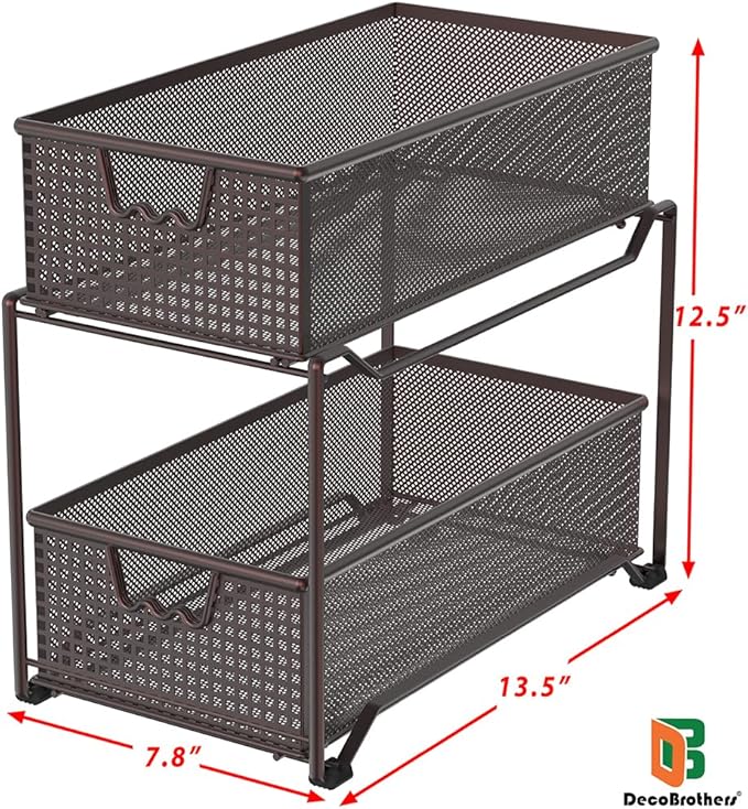 Deco Brothers 2 Tier Bathroom Storage Organizer with Pull-Out Drawer, Bronze