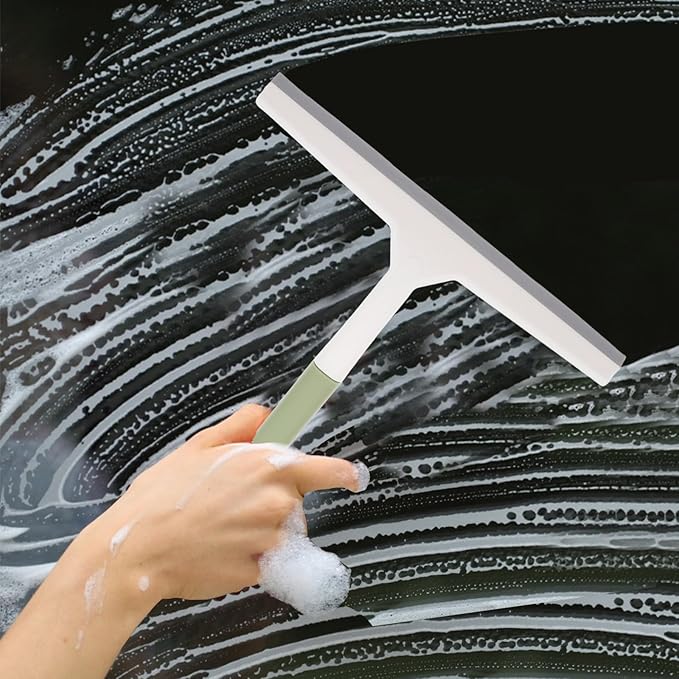 Glass Shower Door Squeegee for Glass Cleaning, Wide Household Water Scraper with Soft Handle, Light Green Bathroom Window Wiper Tool for Shower and Car Windshield