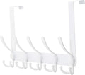 Dseap Over The Door Hook Hanger - Fits 1 3/8" to 1 3/4" Standard Doors | 5 Tri Hooks Heavy Duty Towel/Coat Rack | Door Organizer for Clothes, Jackets, Hats, Towels, White