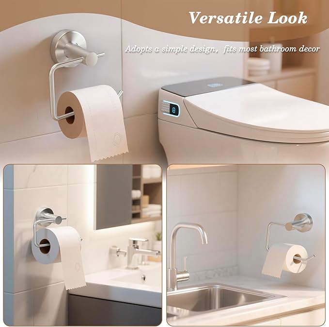 Brushed Silver Toilet Paper Holder, Stainless Steel Toilet Roll Holder Wall Mounted with Drill Installation, Fingerprint-Resistant & Rustproof Bathroom Tissue Holder