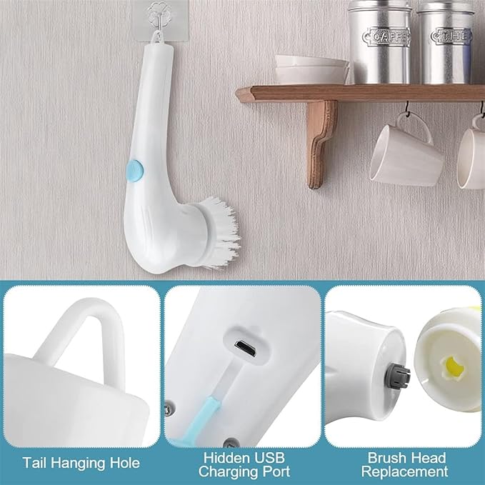 AVFORA Electric Cleaning Brush Cleaning Gadget Kitchen Cleaning Items with 5 Replaceable Brush Heads Handheld Power Shower Scrubber for Bathtub, Floor, Wall, Tile, Toilet, Window, Sink
