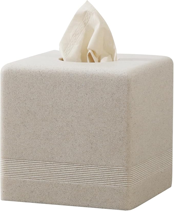 Tissue Box Cover Square, Resin Facial Tissue Holder Covers Cube Toilet Paper Holder Case Dispenser Home Decorative for Bathroom Kitchen Bedroom Living Room Office (Beige)