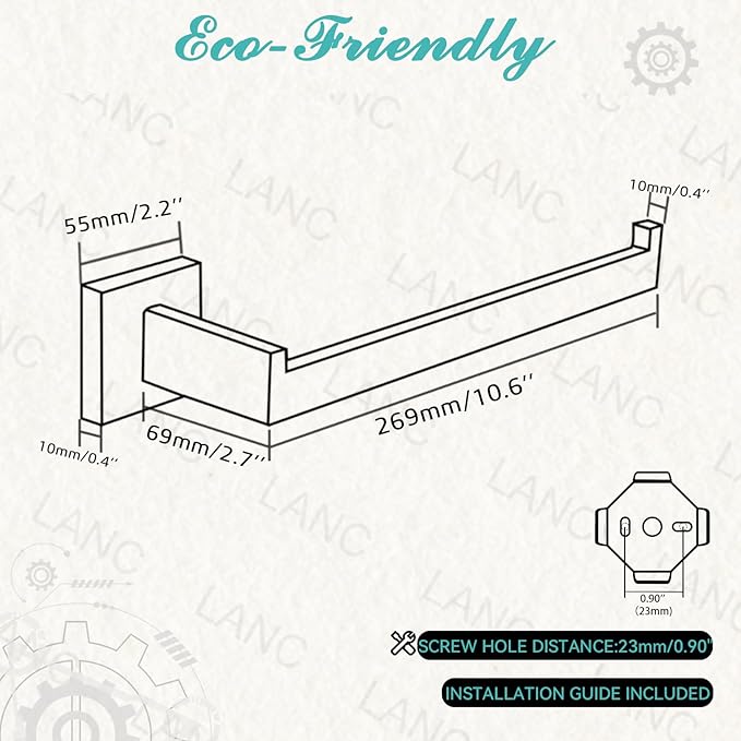 LANC Bathroom Hand Towel Holder Brushed Nickel Hand Towel Bar 10 Inche Right Side Square Towel Ring for Kitchen Bathroom Wall Mount Stainless Steel Modern Towel Racks Hanger, A8806BN