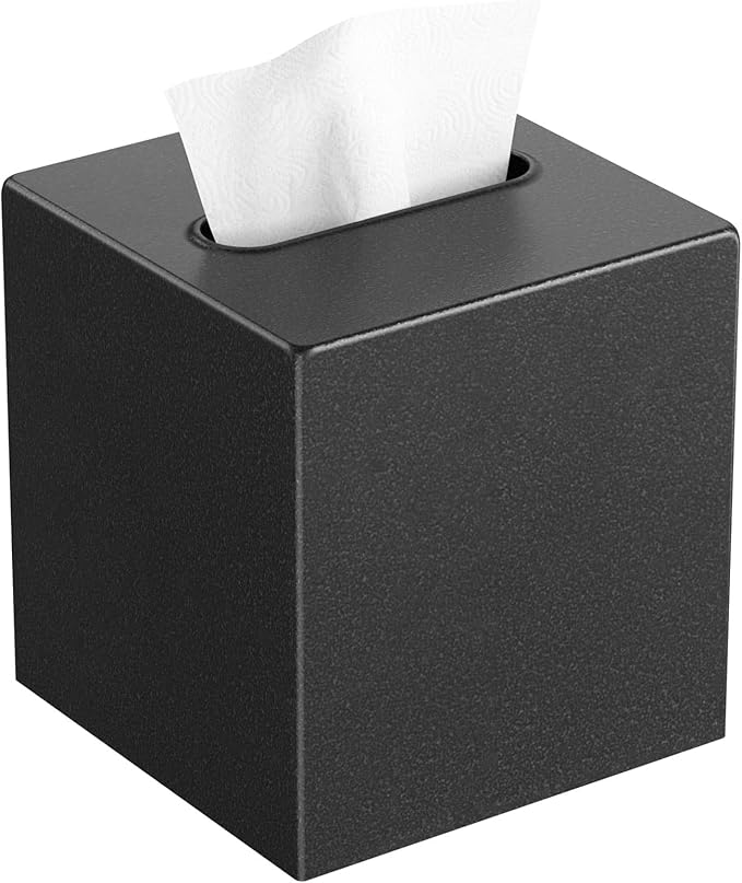 Livelab Metal Tissue Box Cover, Square Tissue Box Holder Modern Decor Facial Napkin Holder Tissue Box Dispenser for Bathroom Vanity Countertop, Living Room, Bedroom, Office | Dark Pebble Grain