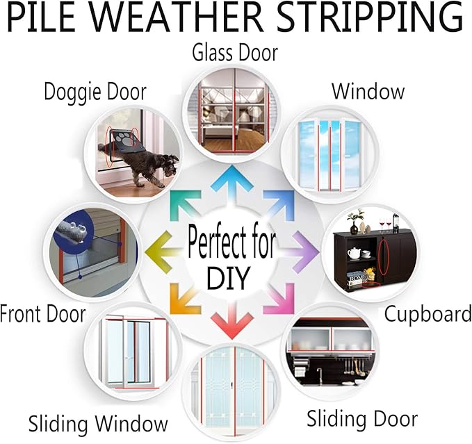 Weather Stripping Brush for Sliding Windows/Doors Frame Side,Pile Self Adhesive Weatherstrip Seal Strip Sealer Draft Stoppers (16.5ft x11/32 x 11/32 Brush inch, Brown)