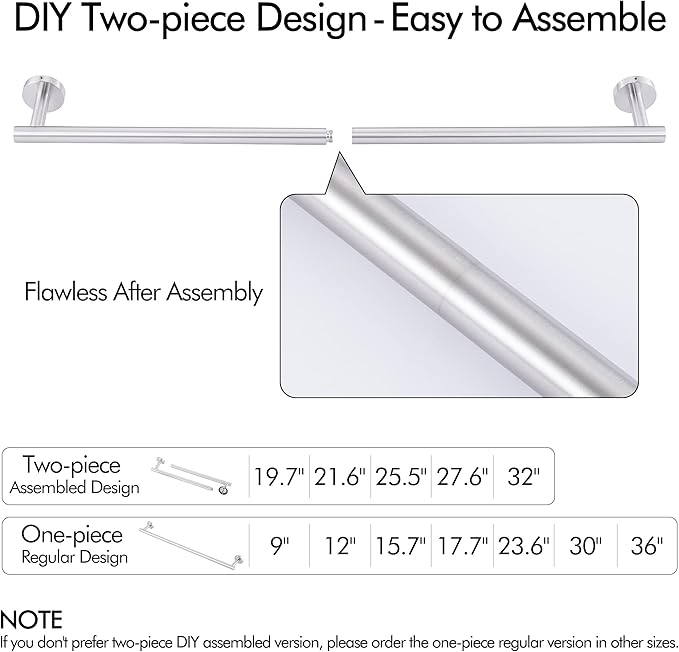 KES 23.2-Inch Towel Bar for Bathroom, Bath Towel Rack Towel Holder Wall Mount SUS304 Stainless Steel Brushed Finish, Total Length 25.5 Inch, A2000S65B-2