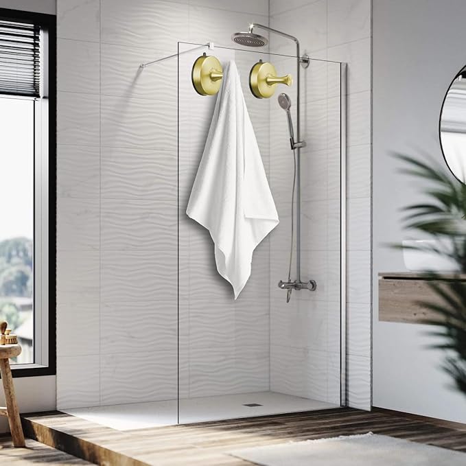DGYB Suction Cup Hooks for Shower Set of 2 Removable Stainless Steel Towel Hook for Bathroom Glass Window Door Wall and Suction Wreath Hook for Hanging Robe, Loofah, Coat - Gold