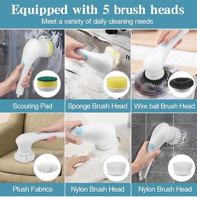 AVFORA Electric Cleaning Brush Cleaning Gadget Kitchen Cleaning Items with 5 Replaceable Brush Heads Handheld Power Shower Scrubber for Bathtub, Floor, Wall, Tile, Toilet, Window, Sink
