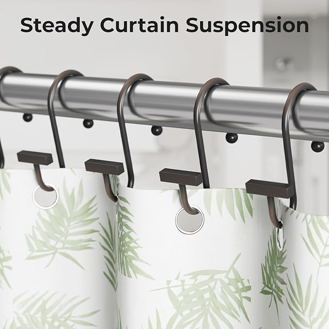 Shower Curtain Hooks, Bronze Shower Curtain Rings Rust Proof, 12PCS Shower Hooks for Shower Curtain, T-Bar Design Convenient Elegant Shower Curtain Hangers for Bathroom Kitchen Wardrobe