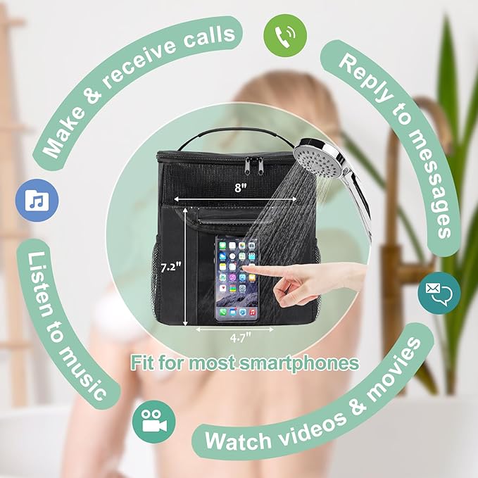 Portable Shower Caddy for Dorm Room Essentials, Foldable Mesh Shower Bag for College, Large Capacity Toiletry Bag Tote Bag Shower Caddy Portable for Student Boy Girl Bath Essentials (Black)