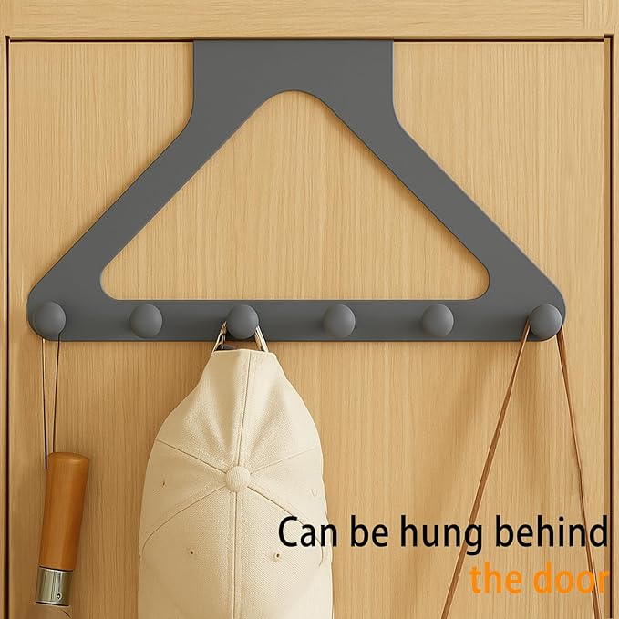 Grey Door Hook Metal Material Integrated Triangle 6 Hooks for Hanging Clothes, Hats, Hangers, Wallets, Towels, Keys on The Door