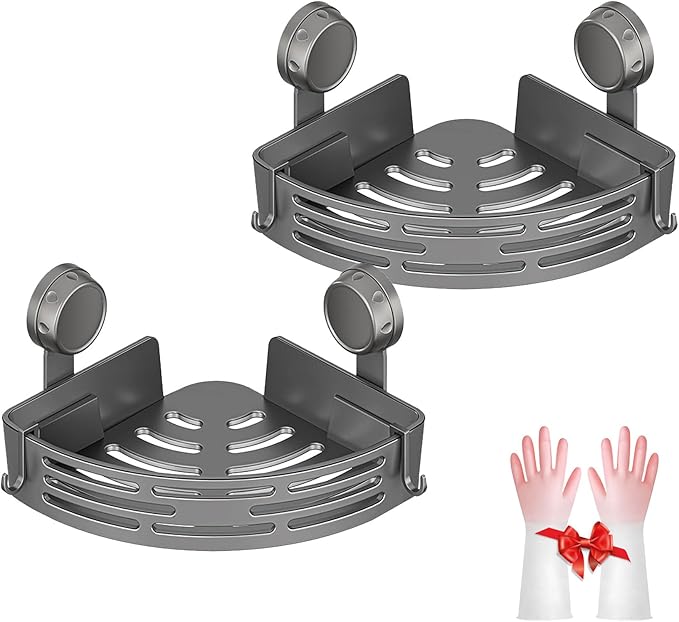 Suction Cup Corner Shower Shelf,No-Drill Bathroom Corner Shelf,Aluminum Wall Mounted Storage Rack Bathtub Shelf,For Bathroom Kitchen