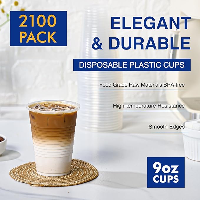 Turbo Bee 2100Pack 9oz Disposable Plastic Cups Bulk, Party Drinking Cups,Plastic Party Cups, Disposable Cups for Wedding,Thanksgiving and Any Parties