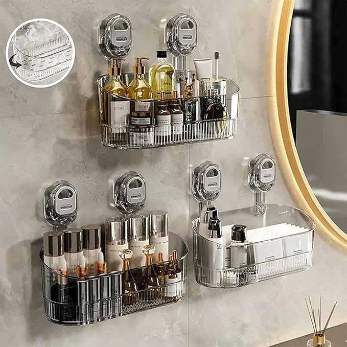No-Drill Bathroom Suction Storage Box – Large Capacity & Strong Load-Bearing, 2026 New Corrugated Suction Cup Storage Holder, Bathroom Shelves No Drill (1PC-White)