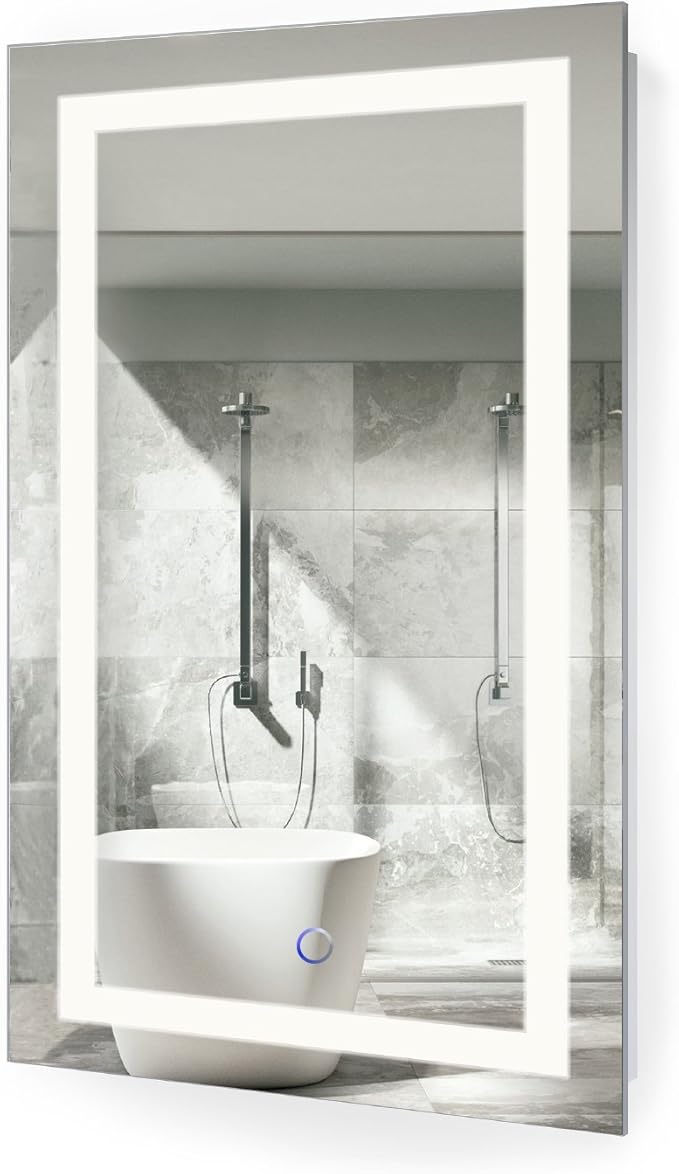 Krugg | 18 Inch X 30 Inch LED Bathroom Mirror | Lighted Vanity Mirror Includes Dimmer & Defogger | Wall Mount Vertical or Horizontal Installation
