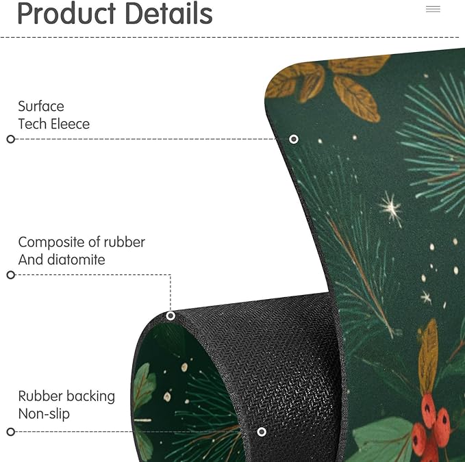 Christmas Green Berries Needles Kitchen Sink Splash Guard Faucet Mat Diatomite Absorbent Pad for Bathroom RV 30x5.4in 2PCS water