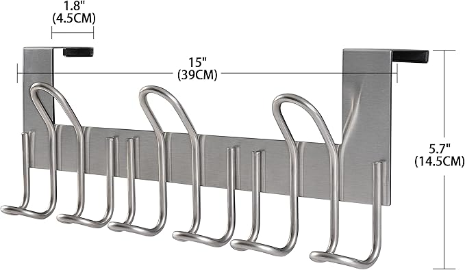 SKOLOO Over The Door Hooks - for Doors up to 1-3/4'' Thickness, Metal Door Hanger with 9 Hooks, Over The Door Hanger for Coats, Hats,Towels, Silver